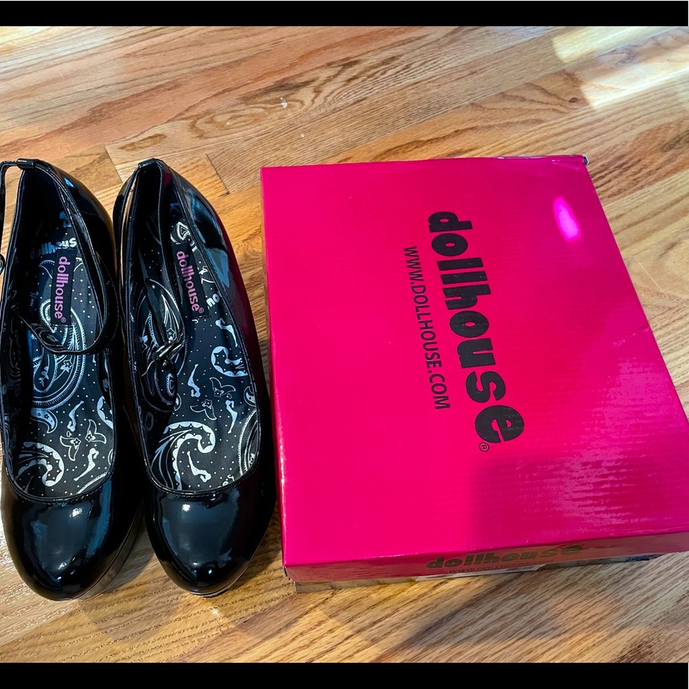 Dollhouse Black Patent Wedges